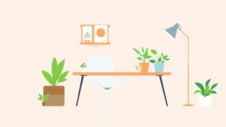 Illustrasjon av en liten bedrift med arbeidsplass.