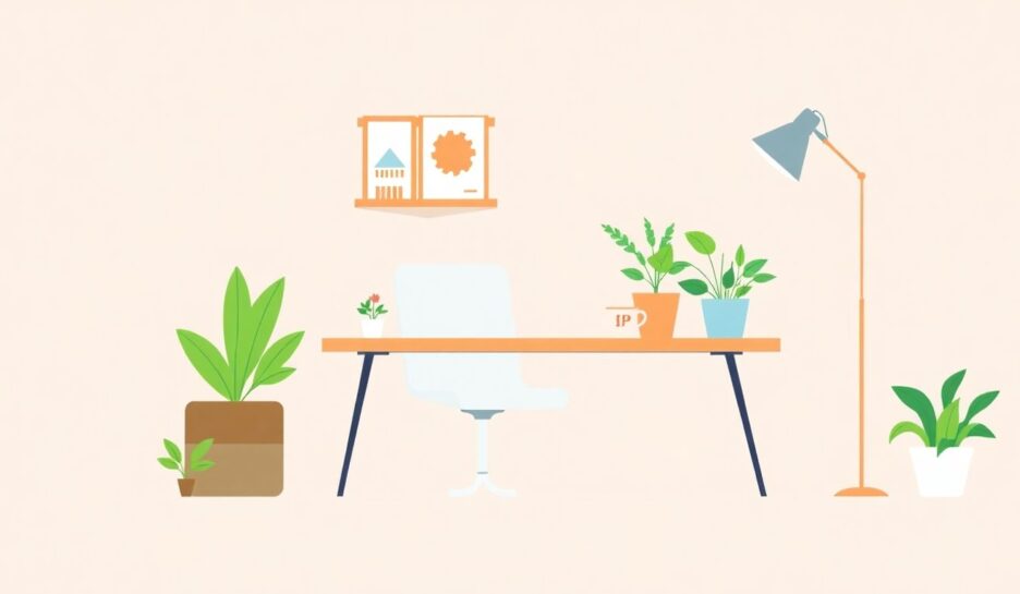 b5753f46thumbnail Illustrasjon av en liten bedrift med arbeidsplass.