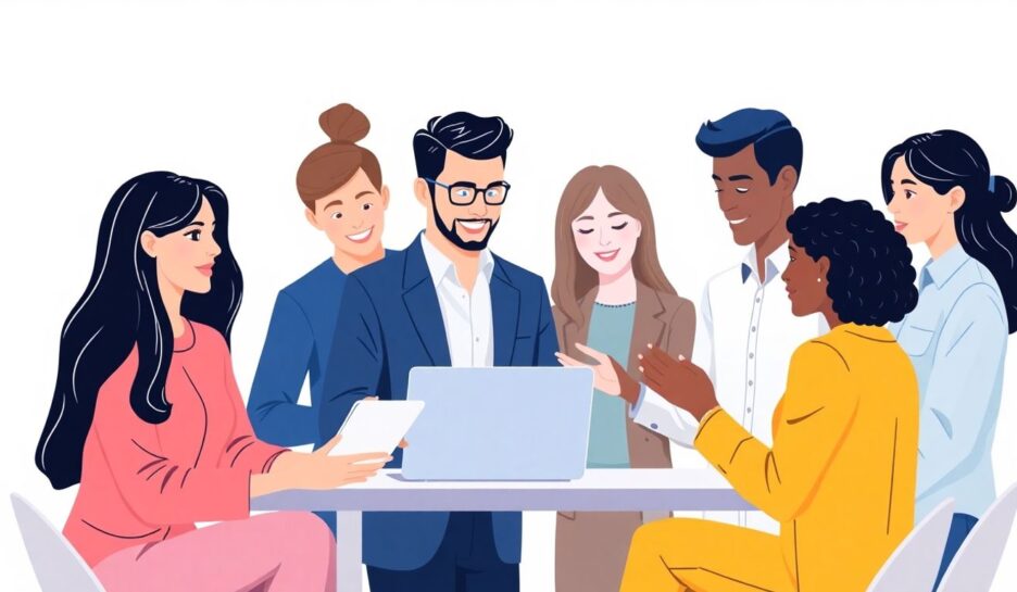 Moderne illustrasjon av samarbeid om Facebook-annonser. {{brizy_dc_image_alt entityId=