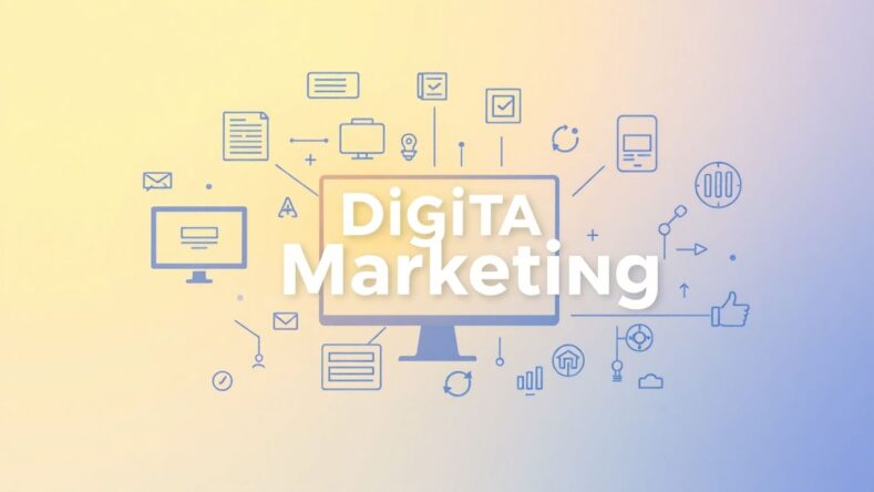 Moderne illustrasjon av digital markedsføring og transformasjon. {{brizy_dc_image_alt entityId=