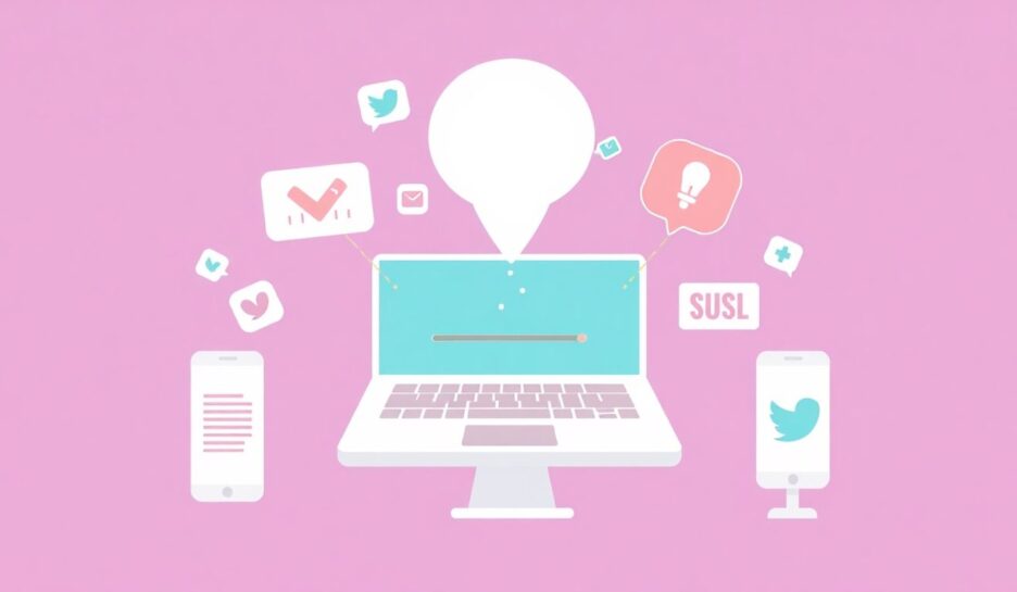 Illustrasjon av digital markedsføring med enkle elementer.