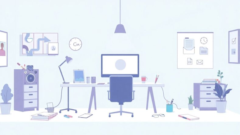 Moderne illustrasjon av logo design arbeidsplass. {{brizy_dc_image_alt entityId=