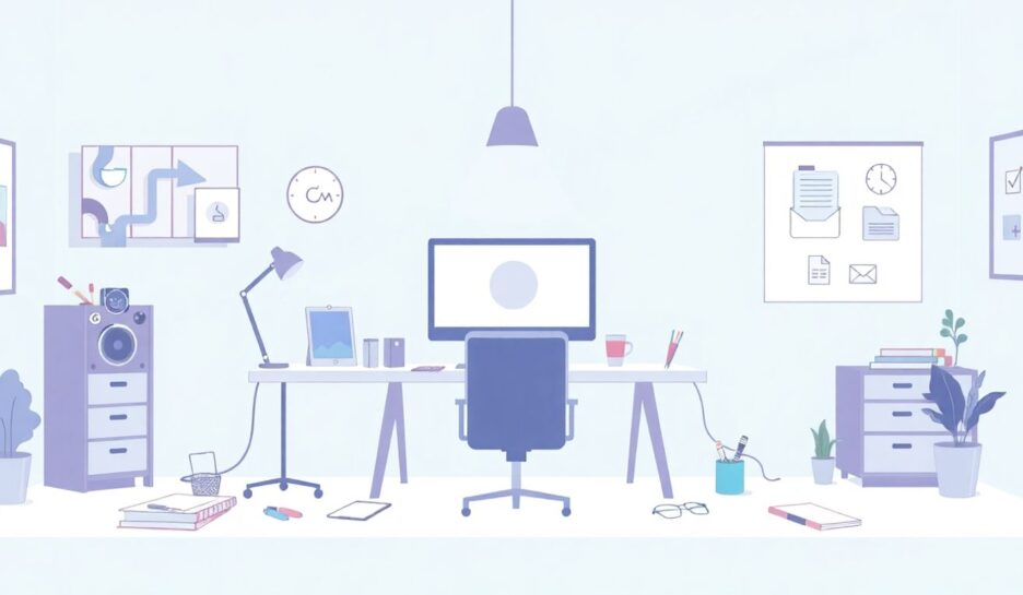 Moderne illustrasjon av logo design arbeidsplass. {{brizy_dc_image_alt entityId=