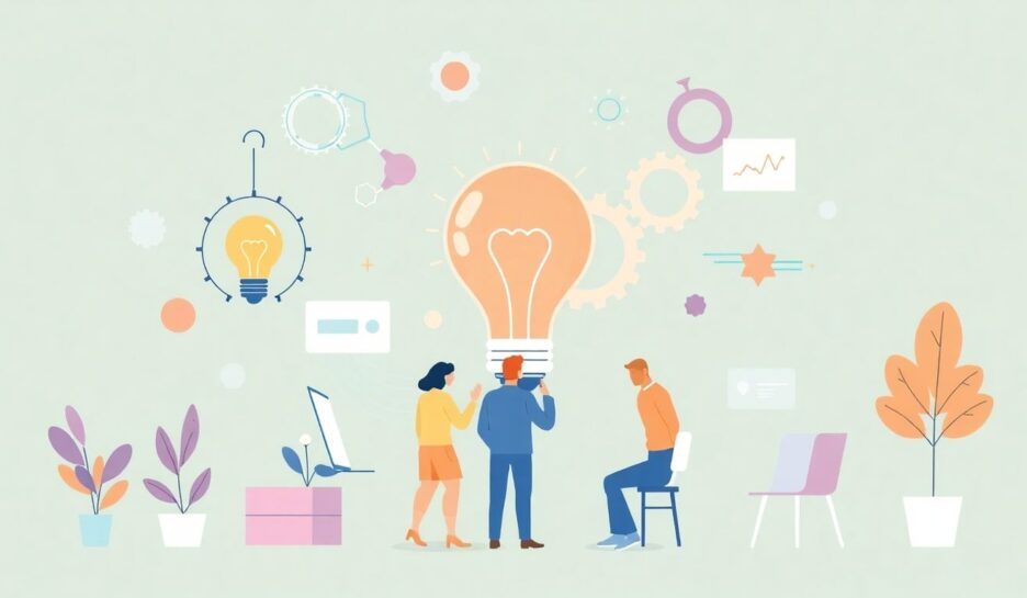 f6752d30thumbnail Illustrasjon av produktutvikling med moderne elementer.