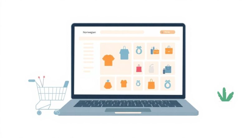 Illustrasjon av norsk nettbutikk med moderne design.