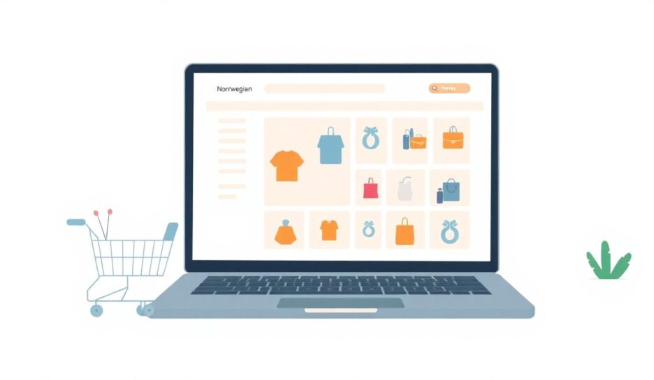 Illustrasjon av norsk nettbutikk med moderne design.