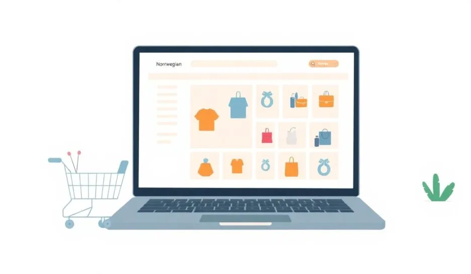 Illustrasjon av norsk nettbutikk med moderne design.